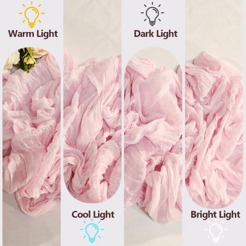 7 Pack Light Pink Cheesecloth Table Runners 35x120 Inch, Wide Pleated Boho Gauze Runner for Wedding Baby Shower Birthday Party, Semi-Sheer Rustic Table Decor