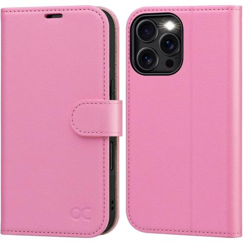 PINK OCASE Compatible with iPhone 16 Pro Max Wallet Case, PU Leather Flip Folio Case with Card Holders RFID Blocking Kickstand [Shockproof TPU Inner Shell] Phone Cover 6.9 Inch 2024, Pink