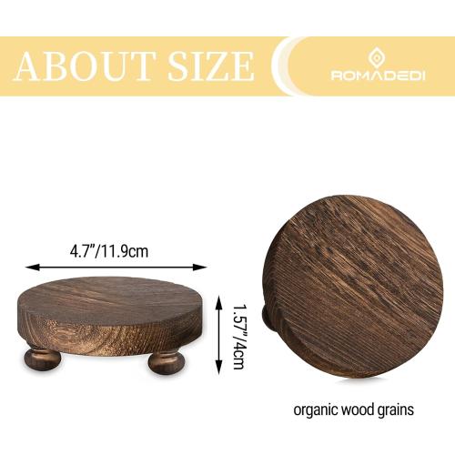 Romadedi Farmhouse Wood Riser for Display- 2 pcs Rustic Decor Mini Wooden Pedestal Decorative Round Tray for Home Table Bathroom Counter Shelf Kitchen, Brown