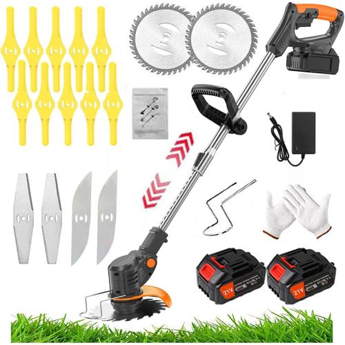 Cordless Lawn Mower with Battery and Charger,21V Lawn Trimmer Grass Edger with Two 2.0Ah Li-Ion Battery Powered & 3 Cutting Blade Types, Compact Power Tool for Lawn Yard Work, Black