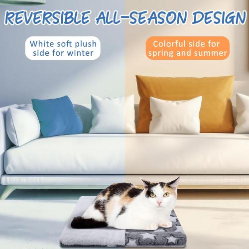 VitalCozy 2 Pack Self Warming Cat Mat Self Heating Pad Bed Reversible Machine Washable Reflects Body Heat Warm Thermal Pet Pad Crate Blanket for Feral and Indoor Cat (Star,17'' X 17'')