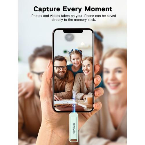 256GB Photo Stick for iPhone Flash Drive, Memory Stick Phone Storage for Photos and Videos Files Backup, Compatible with iPhone iPad Android PC, Plug & Play, No App Required (Green)
