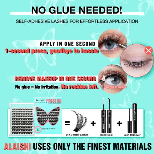 No Glue Needed Lashes, Self Adhesive Eyelashes, DIY Lash Cluster Extensions Kit 10‑18mm,120pcs Fluffy D Curl Soft Natural Lashes with Tweezers–Fake Cat Eye Wispy Individual Clusters 1-5-L