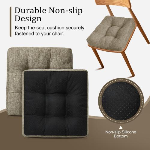 Wellsin Chair Cushions for Dining Chairs, Kitchen Chair Cushions Set of 2, Tufted Chair Pads with Non-Slip Bottom, 16 x 16, Khaki