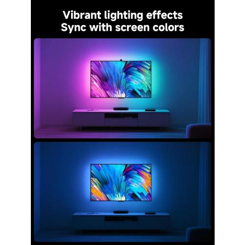 GIPOYENT TV LED Backlight with Camera, 10.5FT RGBIC Screen Sync Lights for 32–50 Inch TVs & PC Monitors, Music Sync LED Strip Lights with App for Gaming, Movies, Bedroom