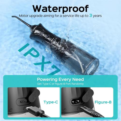 COSLUS C30 Water Dental Flosser Pick for Teeth: 4 Modes Cordless Portable 300ML Larger Tank Water Teeth Cleaner IPX7 Waterproof Flossing Cleaning Picks for Home Travel Black