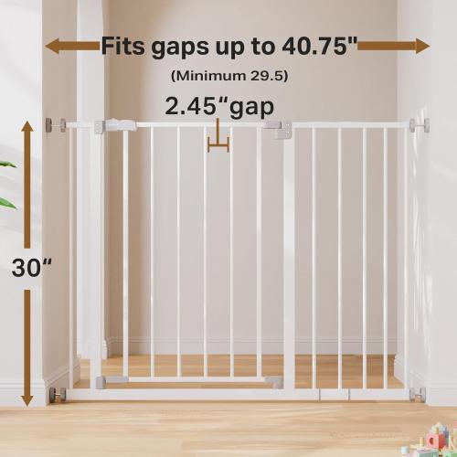 InnoTruth 29.5–40.75 Baby Gate for Stairs, 30 Tall Dog Gates for Doorways & Hallways, Safety Gate for Kids & Pets, Pressure-Mounted Walk-Through with Dual Lock & 2-Way Swing, White