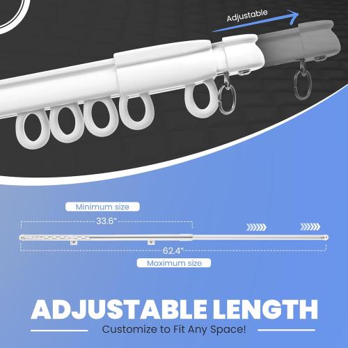 Adjustable Wall or Ceiling Mounted Curtain Track – No Cutting Needed & Extends 2.8 to 5.7 ft - Lightweight Aluminum Retractable Curtain Track System with Curtain Track Hooks & Rollers