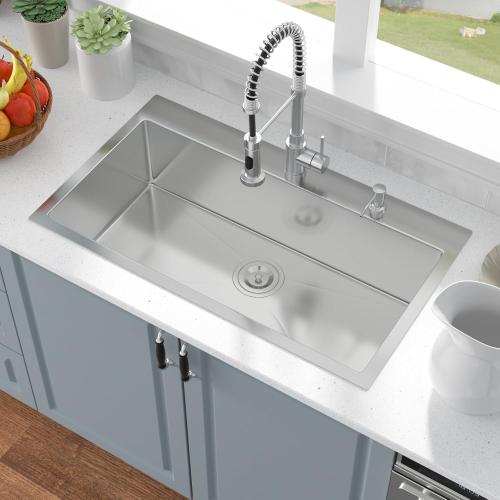 33 Inch Drop In Kitchen Sink - 33x19 Stainless Steel Kitchen Sink T304 18 Gauge Topmount Sinks Single Bowl Handmade Sinks Above the Counter, 9 Deep