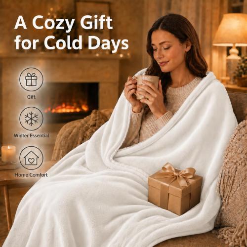 Electric Heated Blanket King Size 90 x 100, Soft Flannel for Bed, Couples, 10 Heat Settings, 1-12H Auto Shut Off, Dual Zone Controls, Overheat Protection, Machine Washable, White