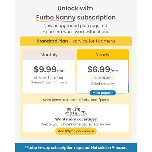 Furbo 360° Dog Camera - Unlock with Paid Plan: Home Security & Dog Safety Alerts, Rotating Pet Treat Dispenser w/ 2-Way Speaker, Smart Indoor Cam w/Phone App (3mo Minimum Subscription Required)