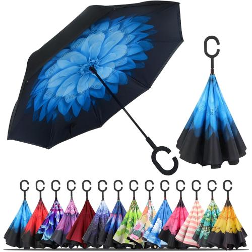 LLanxiry Inverted Umbrella, Windproof Vented Reverse Umbrellas for Rain | Double Canopy, C-Shaped Handle, Self-Standing, Waterproof, Upside Down, Drip-Reducing Design For Car Entry And Commuting