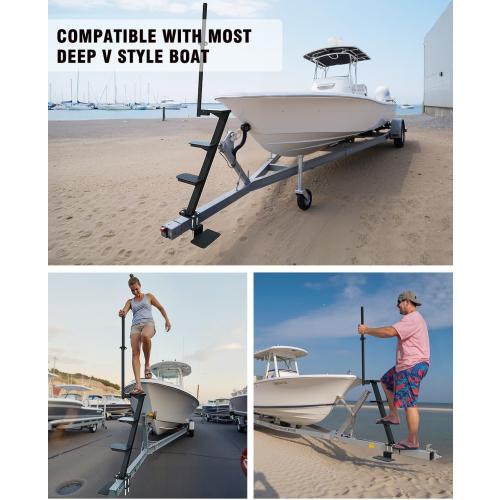 Boat Trailer Steps, Heavy-Duty Trailer Tongue Steps with Safety Grab Handle, Fits 3 x 3 & 3 x 5, 450lbs Capacity (4 Step, Standard Tread)