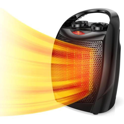 Rintuf Small Space Heater, 1500W Electric Heater, PTC Fast Heating Ceramic Heater w/ 3 Modes, Adjustable Thermostat, Overheat/Tip-Over Protection, Portable Heater Fan for Office Room Desk Indoor Use