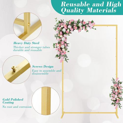 Size 6.6*6.6 Color Gold Wedding fashion arch background metal frame, (3.9, 5.2, 6.6 feet) suitable for background decoration frames such as weddings, birthdays, parties, baby showers, and photography (gold, 6.6*6.6)