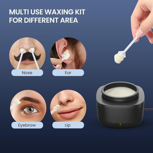 Nose Wax Kit Men, Nose Ear Hair Waxing Kit with 100g Wax, 40 Sticks, Nose Ear Hair Removal Kit, USB Fast Heat, Smart Constant Temp, Upgraded Size, Multi-Accessories, Black