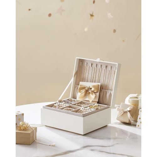 SONGMICS 2-Layer Jewelry Box, Jewelry Organizer with Handle, Removable Jewelry Tray, Jewelry Storage, Floating Effect, 8.1 x 9.4 x 4.3 Inches, Gift Idea, White UJBC165W01