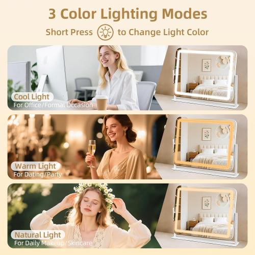 Vanity Mirror with Lights 22x17, Lighted Makeup Mirror with 10X Magnification 4.5, 3 Color Dimmble Lights, Touch Control, 360° Rotation, Metal Frame, Women's Gift, For Bedroom/Dressing Room, White