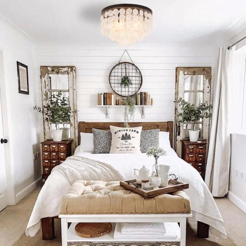 18-inch Capiz Shell Ceiling Light, Antique Bronze Flush Mount Lighting for Living Room, Dining Room, Entryway and Bedroom EH63176S4