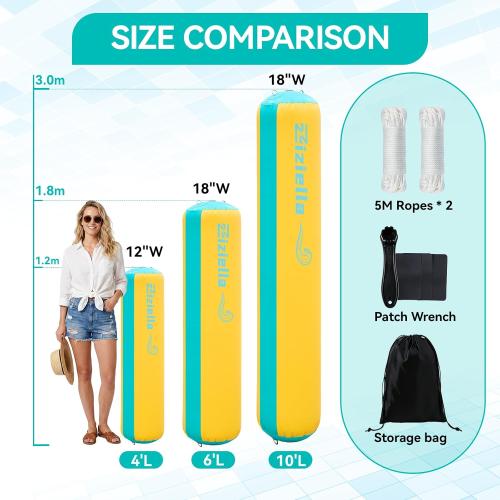Inflatable Boat Fenders Boat Bumper, 4FT/6FT/10FT Heavy Duty Dock Fender with 2 Ropes Storage Bag, PVC Dock Bumper for Tying up Fishing Boats, Pontoon Boat, Yachts and Jet Ski