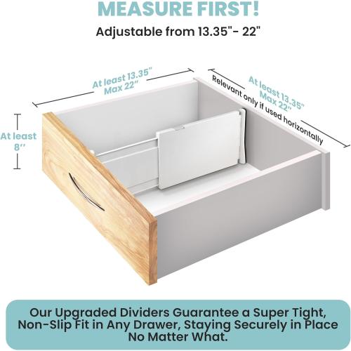 RAPTUROUS Adjustable Drawer Dividers, 4 Tall, Expandable 11-17, 6-Pack, Non-Slip for Deep Drawers in Kitchen, Bedroom, and Closet (White)