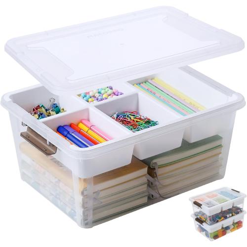 17 QT Plastic Storage Box with Removable Tray Craft Organizers and Storage Clear Container for Organizing Bead, Tool, Sewing, Playdoh (White, 1Pack-17QT)