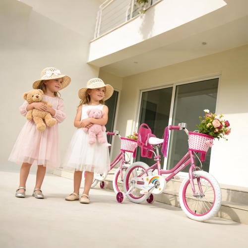 WinHope Girls Bike with Doll Seat, 12 14 16 18 20 Inch Kids Bike for 2-12 | Dual Brake with Training Wheels / Kickstand & Streamers Birthday Gift for Toddler Outdoor Riding, Multiple Colors