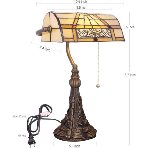 Tiffany Banker Lamp Small Stained Glass Table Lamp Tiffany Style Piano Light Yellow Mission Style Desk Lamp Angle Adjustable 10.6X15.7 Inch for Home Office Living Room Bedroom