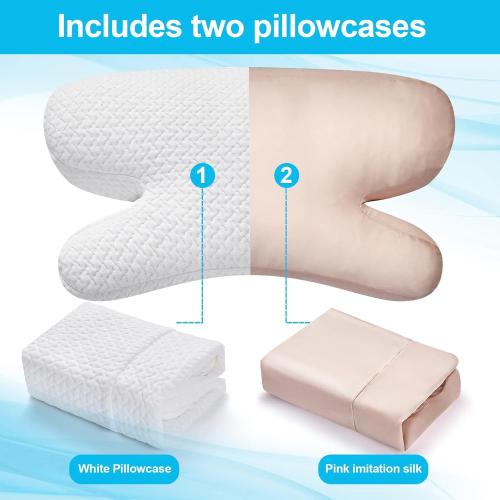 Side Sleeper Pillow Anti Wrinkle Aging Pillow Gel Shredded Memory Foam for Neck Pain Relief Pillow for Sleeping Side Back Stomach Sleeper Pillows (Regular White Style Beige Nude Silk Pillowcase)