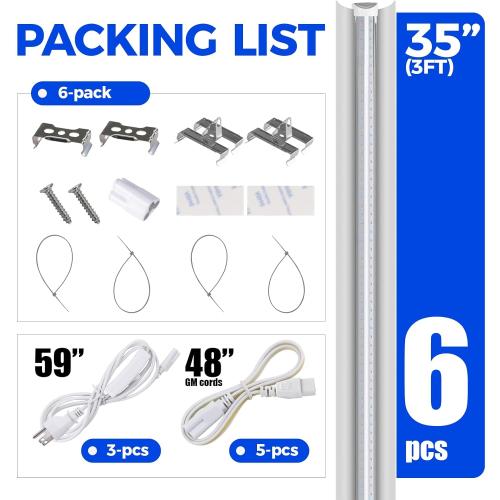 Barrina LED Grow Lights, Full Spectrum, 180W(6 x 30W, 1000W Equivalent), 3ft Grow Light Strips, T8 Grow Light Bulbs, Plant Lights for Indoor Plants, Greenhouse, Pinkish White, Linkable Design, 6-Pack