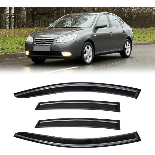 Rain Guards for 2007-2010 Hyundai Elantra Sedan (Excludes Touring Models), Out-Channel Window Visor Shields Vent Deflector Shade Wind Dark Smoke 2008 2009 07 08 09 10, Outside-Mount, 4PCS