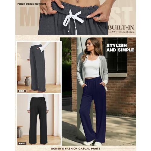 Neer 3 Pack Women's Lounge Pants Wide Leg Yoga Built in Drawstring High Waisted Casual Comfy Baggy Sweatpants with Pockets