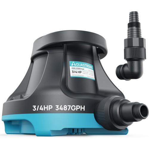 Aquastrong Pool Cover Pump Automatic On Off, Submersible Water Pump for Inground/Above Ground Swimming Pool Cover with 25ft Power Cord, Drainage for Hot Tub, Pond, Window Well, Black & Blue