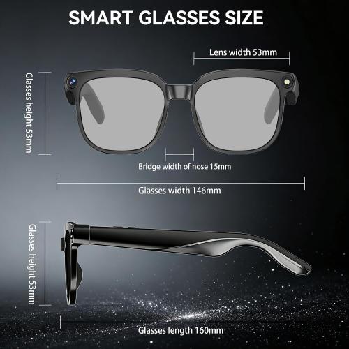 AI Smart Glasses with Camera, 1080P EIS Video, Bluetooth Music