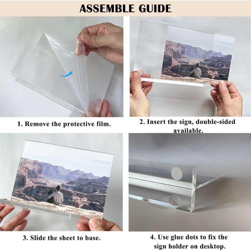 Small Acrylic Sign Holder 7x5 Inches Horizontal, 3 Pack, Clear Acrylic Photo Frame Table Display Stand 5 x 7, for Wedding, Store, Office