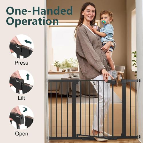Cumbor 29.7-48 Baby Gate for Stairs, Mom's Choice Awards Winner-Dog Gate for Doorways, Auto Close Safety Pet Gate for Dogs Indoor, Easy Install Pressure Mounted Child Gate with Walk Thru Door, Black