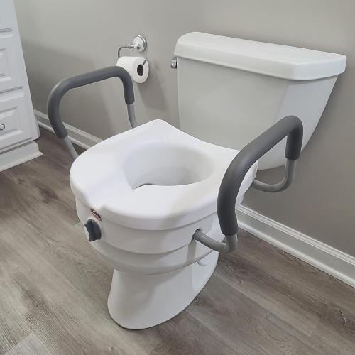 Carex E-Z Lock Raised Toilet Seat With Handles, 5 Toilet Seat Riser with Arms, Handicap Raised Toilet Seat For Seniors and Elevated Toilet Seat