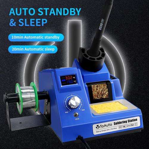TOAUTO DS90 Soldering Station-°F & °C Dual Digital Display Soldering Iron Station Kit,90W Soldering Iron,302℉- 842℉ Temperature, Anti-Static & Grounding Wire, Auto Standby & Sleep,5 Solder Tips, Blue