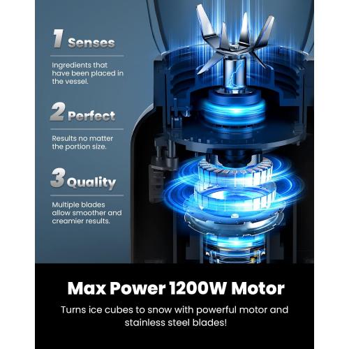 GDOR Professional Blender for Smoothies, 5 Functions, 1200 Peak Watts Smoothie Blender, 52 Oz Glass Jar & 24 Oz To-Go Cup Combo, Ice Crushing & Frozen Fruit, Self-Cleaning, Black