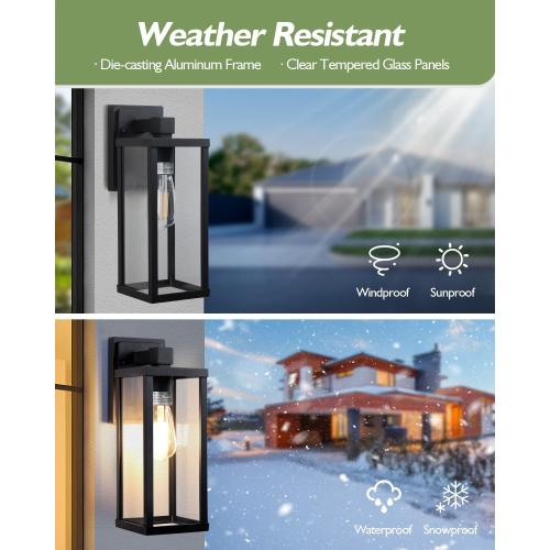 LITFIT 14'' Outdoor Light Fixtures Wall Mount, Matte Black Aluminum Wall Lantern, Hardwired Outside Sconce Lights for House, Front Door, Porch, Garage, 2-Pack, Bulbs Not Included