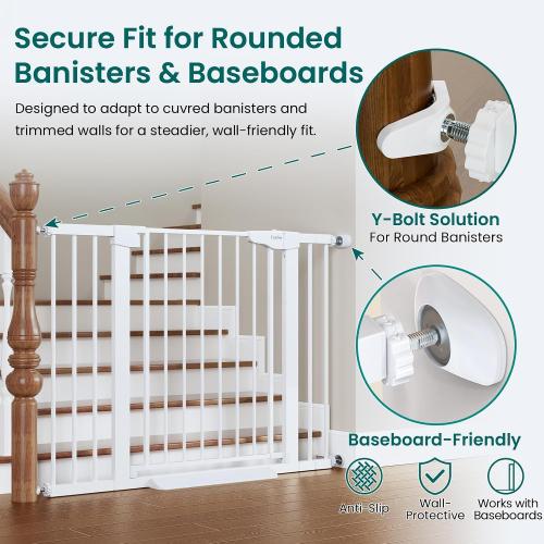Cumbor 2 Pack 29.7-46 Baby Gate for Stairs, Mom's Choice Awards Winner-Auto Close Dog Gate for doorways, Easy Install Pressure Mounted Pet Gates indoor, Easy Walk Thru Wide Safety Gate for Dog, White