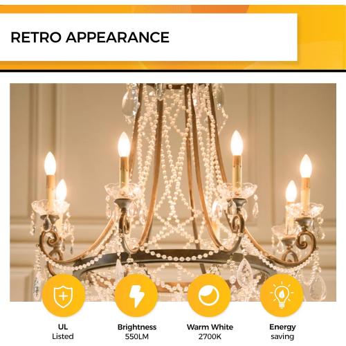 Hizashi 90 CRI Candelabra LED Light Bulbs 60 Watt, 2700K Warm White, E12 LED Bulb Dimmable, B11 Chandelier Light Bulbs, 6W, 550LM, Candle Light Bulbs, UL Listed, 12 Pack