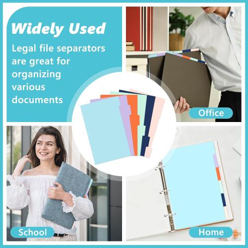 6 Sheets Platsic Legal Size 3 Ring Binder Dividers 9x14 Inch Legal Size Binder Divider Plastic Legal Tabbed Dividers Legal Index Dividers with 2 Cards Colorful File Separators for Office
