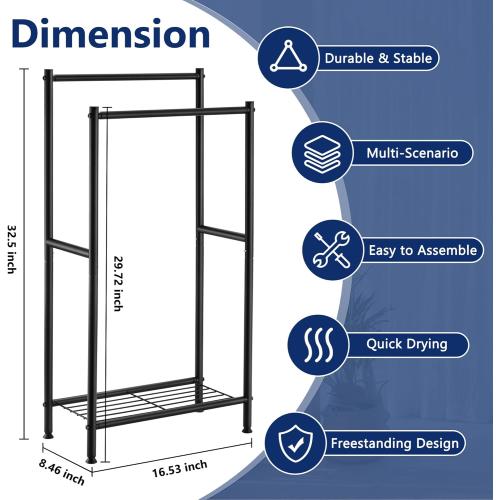 Free Standing Towel Rack, 2 Tier Towel Racks for Bathroom with Storage Shelves, Modern Outdoor Standing Towel Drying Rack for Poolside, Black Blanket Rack Holder, DECLUTTR
