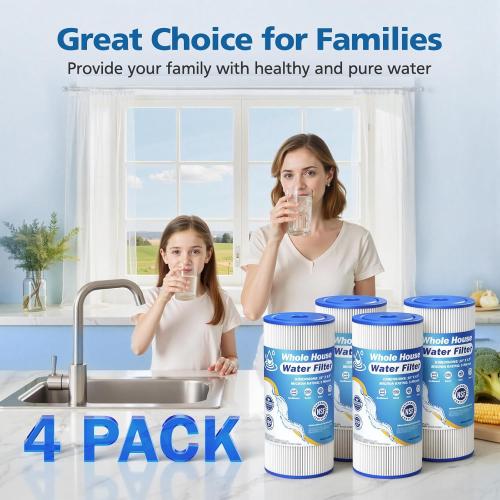 5 Micron 10 x 4.5 Whole House Water Filter Compatible with GE FXHSC, GXWH40L, Plumber W50PEHD, Culligan R50-BBSA, Pentek R50-BB, W10-PR, DuPont WFHDC3001, W50PEHD, High Flow Sediment Filters, 4 Pack