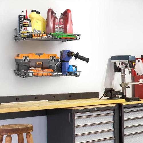 TORACK 2-Pack 12x18 inch Wall-Mounted Shelves, Garage Wall Shelf for Closet & Laundry Room, Heavy-Duty Floating Shelves Hold Up to 60 lbs(Black)