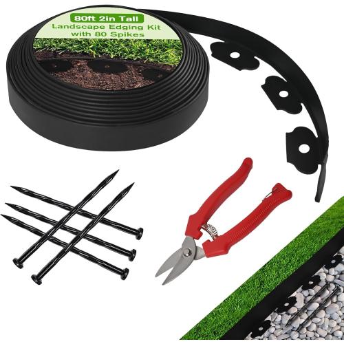 Landscape Edging Border Kit, No Dig Garden Edging Border 20ft 2in Tall with Scissors and 20 Spikes for Landscaping Border Edging Flower Bed Edging Borders