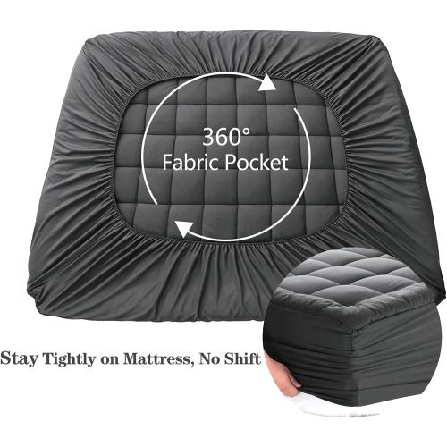 EASELAND Queen Mattress Pad Cotton Pillow Top Mattress Topper Dark Grey