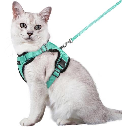 rabbitgoo Cat Harness and Leash for Walking, Escape Proof Soft Adjustable Vest Harnesses for Cats, Easy Control Breathable Reflective Strips Jacket, Emerald, M