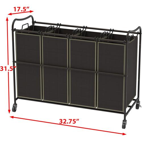 Simple Houseware 4-Bag Heavy Duty Laundry Sorter Rolling Cart, Brown